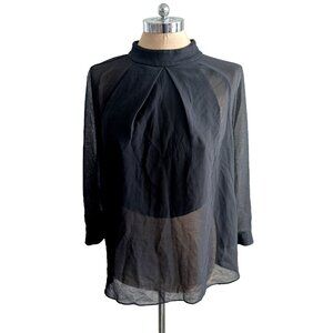 Guess Sheer Black Top Zip Back Long Sleeves Sz L